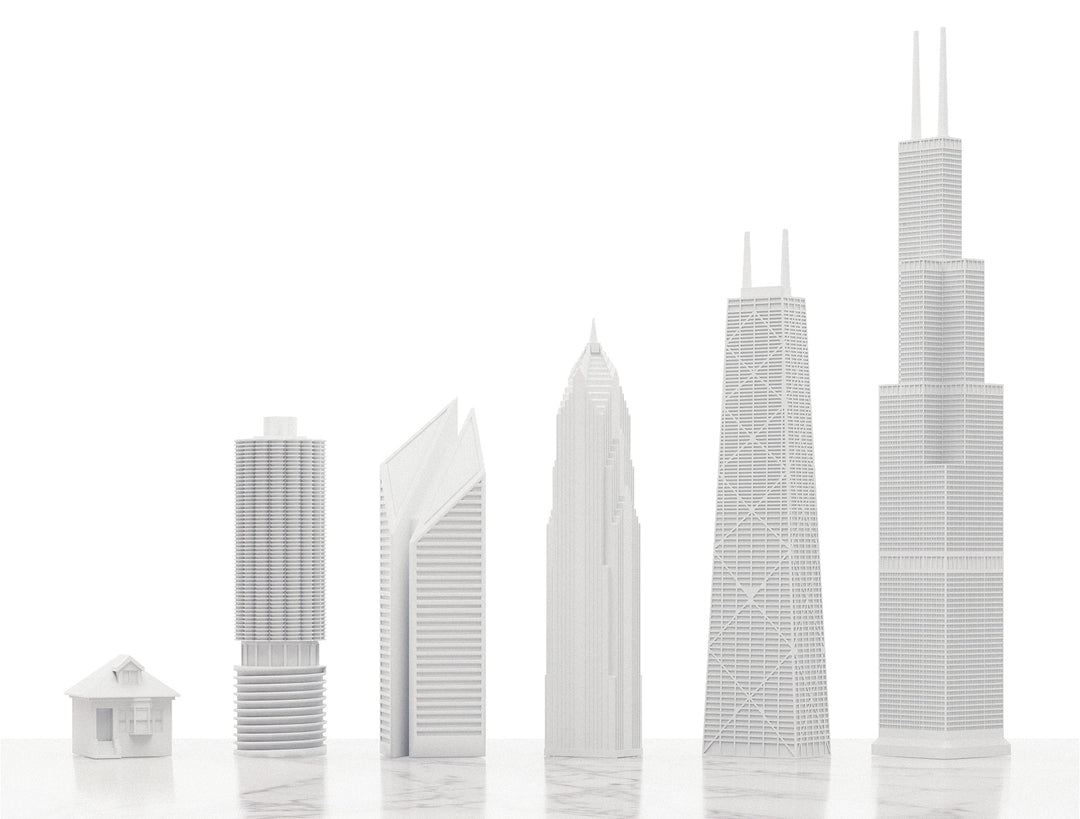 Skyline Chess Set, Chicago, Acrylic, Side View