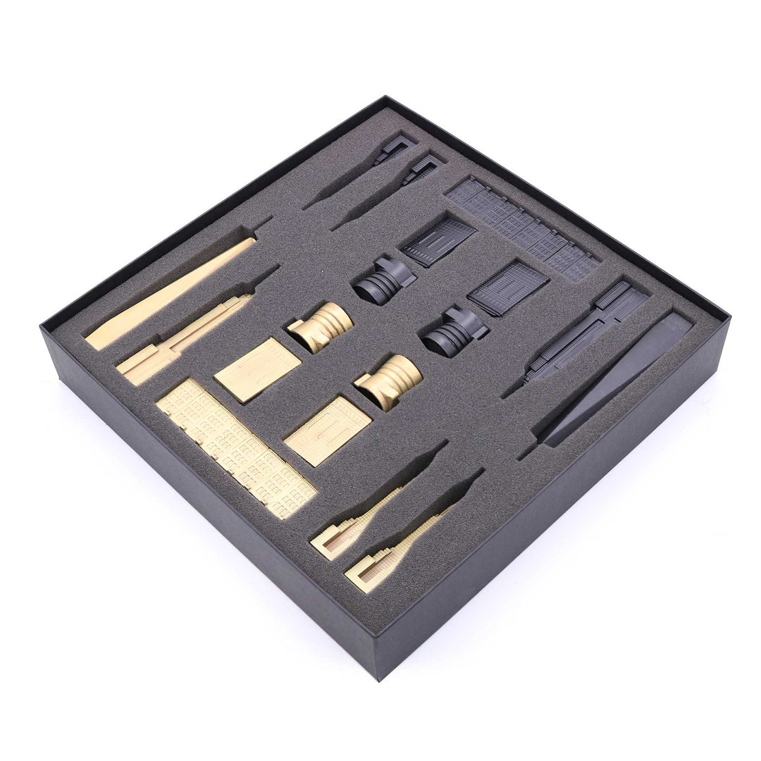 Skyline Chess Set, New York, Bronze, Corner View, Bronze Box