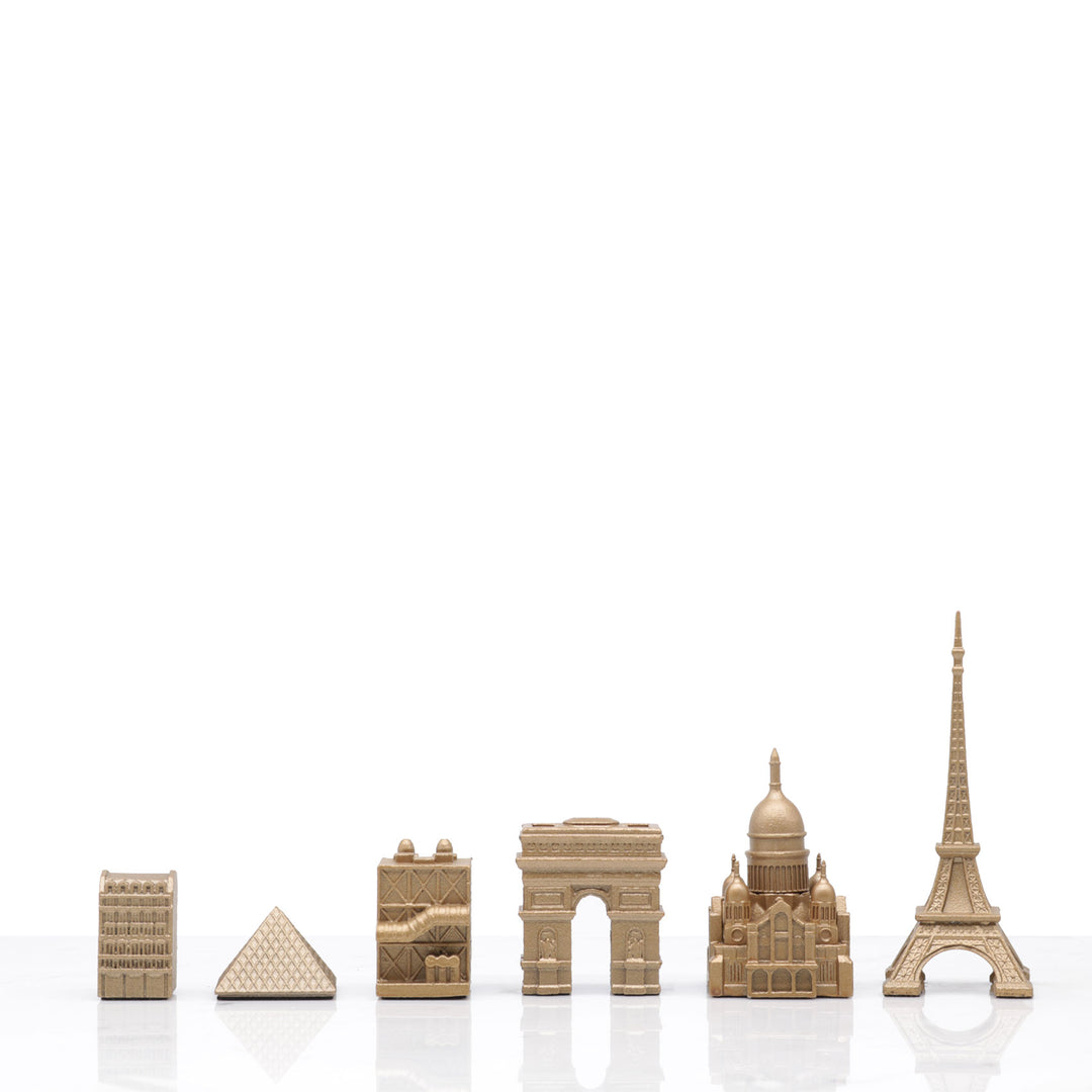 Skyline Chess Set, Paris, Bronze, Side View