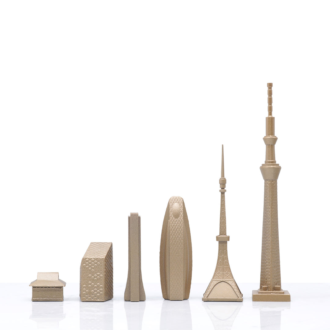 Skyline Chess Set, Tokyo, Bronze, Side View, Map Board