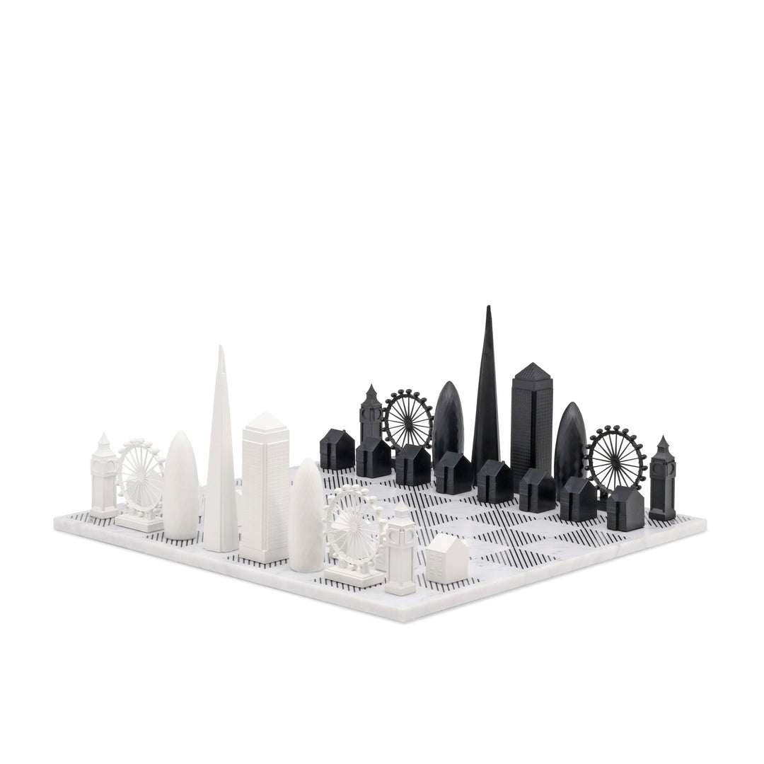 Skyline Chess Set, London, Acrylic, Corner View, Marble Board