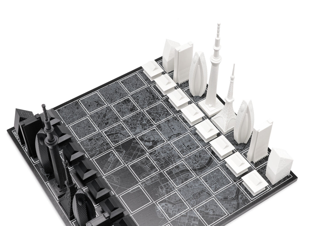 Skyline Chess Set, Tokyo, Acrylic, Corner View, Wooden Map Board