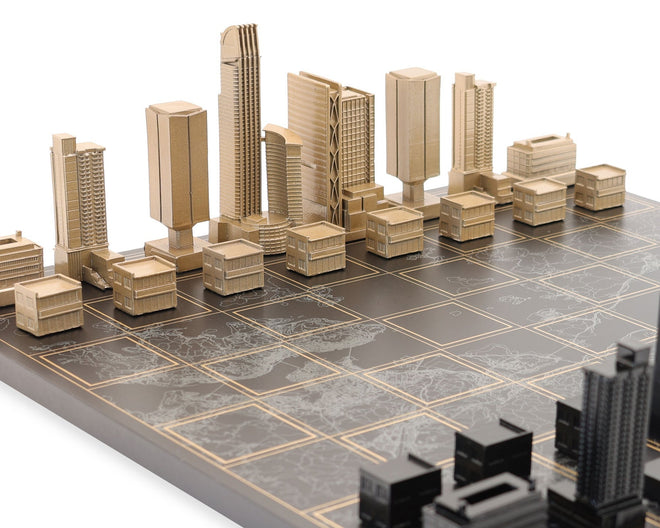 Custom Chess Sets by Skyline Chess for Chinachem - Metal Bronze Chess on marble board
