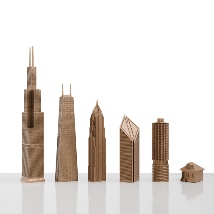 Skyline Chess, Replacement Pieces, Chicago, Bronze, Side View