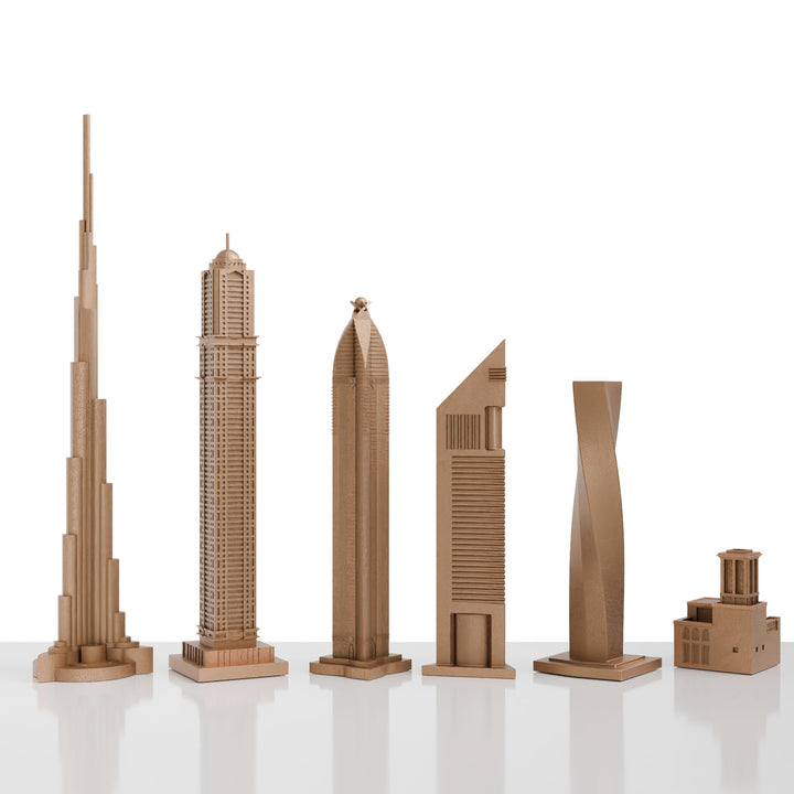 Skyline Chess, Replacement Pieces, Dubai, Bronze, Side View
