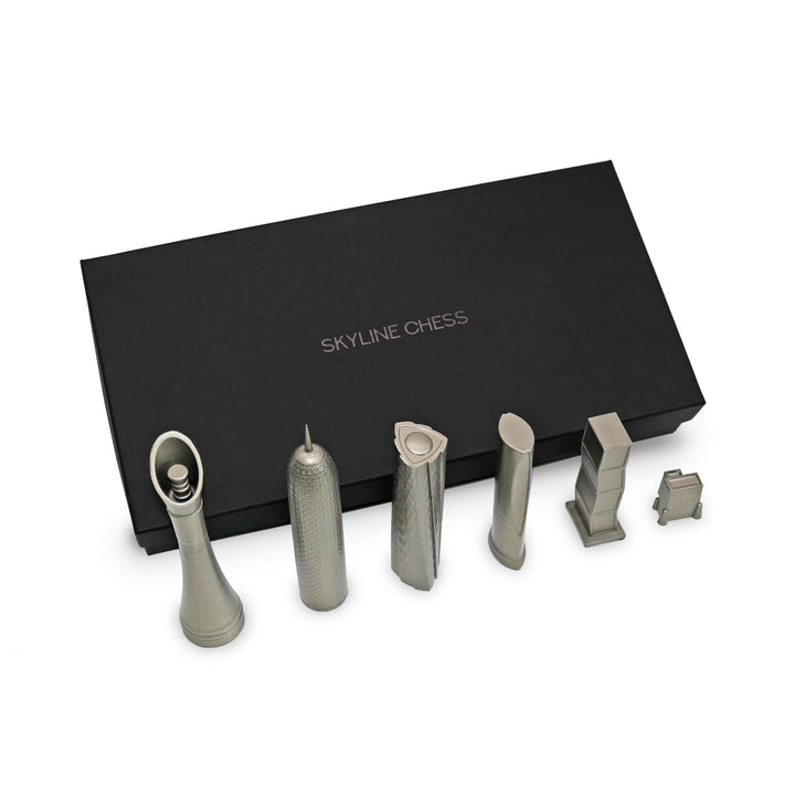Skyline Chess Half Set, Doha, Steel Metal, Side View