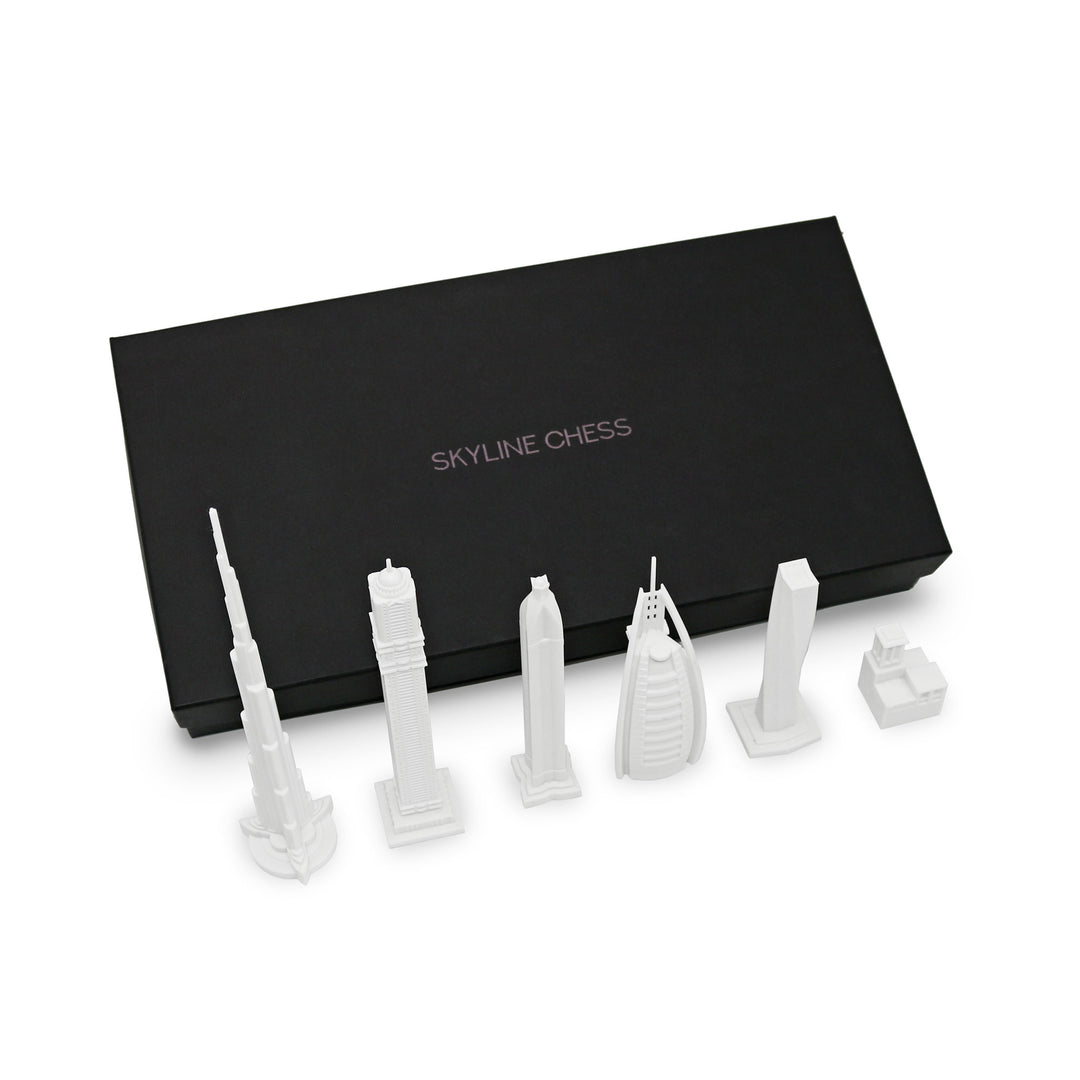 Skyline Chess Set, Dubai, Acrylic, Side View, Card Board