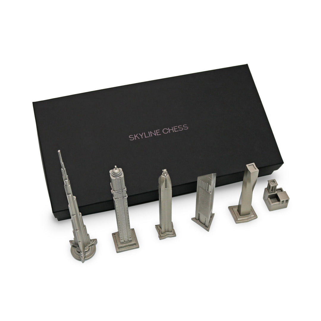 Skyline Chess Replacement Pieces, Dubai, Steel Metal, Side View