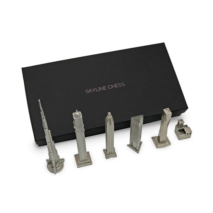 Skyline Chess Replacement Pieces, Dubai, Steel Metal, Side View