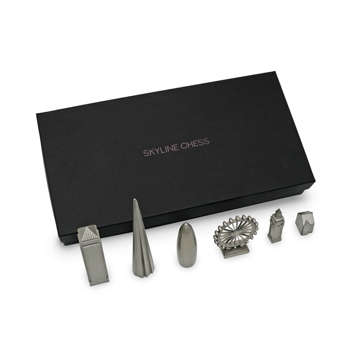 Skyline Chess Set, London, Steel, Side View