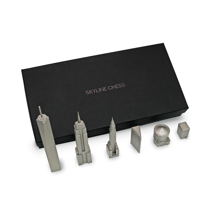 Skyline Chess Set, New York, Steel Metal, Side View, Map Board