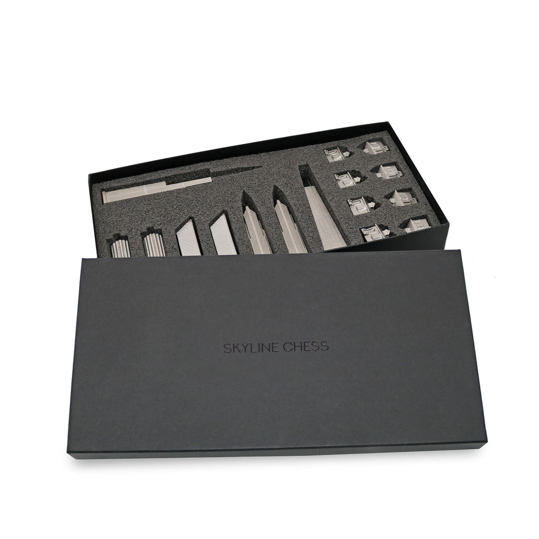 Skyline Chess Half Set, London, Steel Metal, Side View