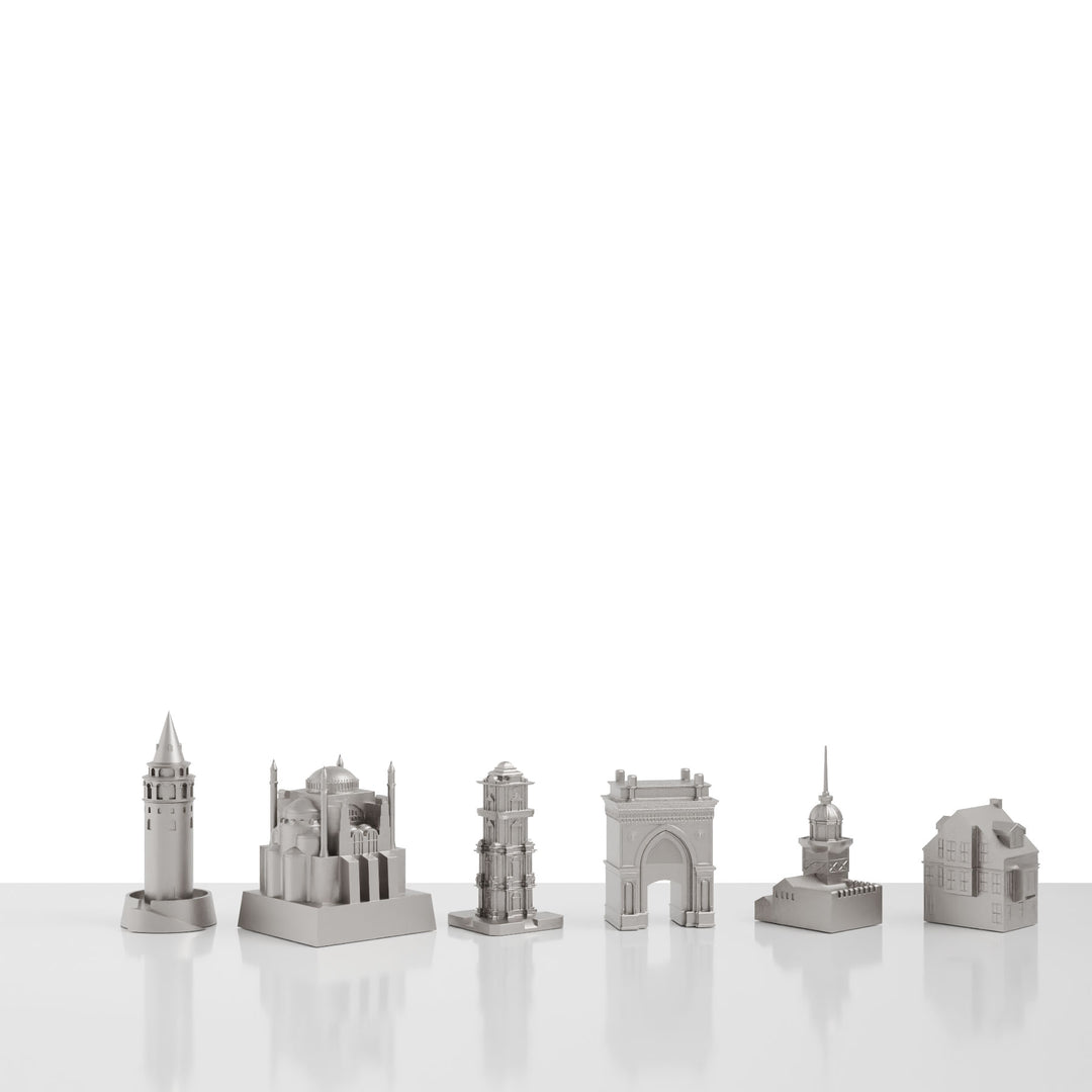 Skyline Chess, Replacement Pieces, Paris, Steel Metal, Side View