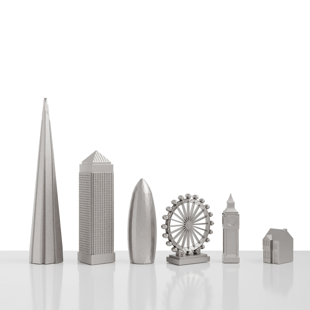 Skyline Chess, 6-Piece Set, London, Steel, Side View