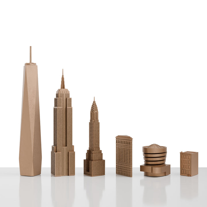 Skyline Chess, Replacement Pieces 6-Pieces Set, New York, Bronze, Side View