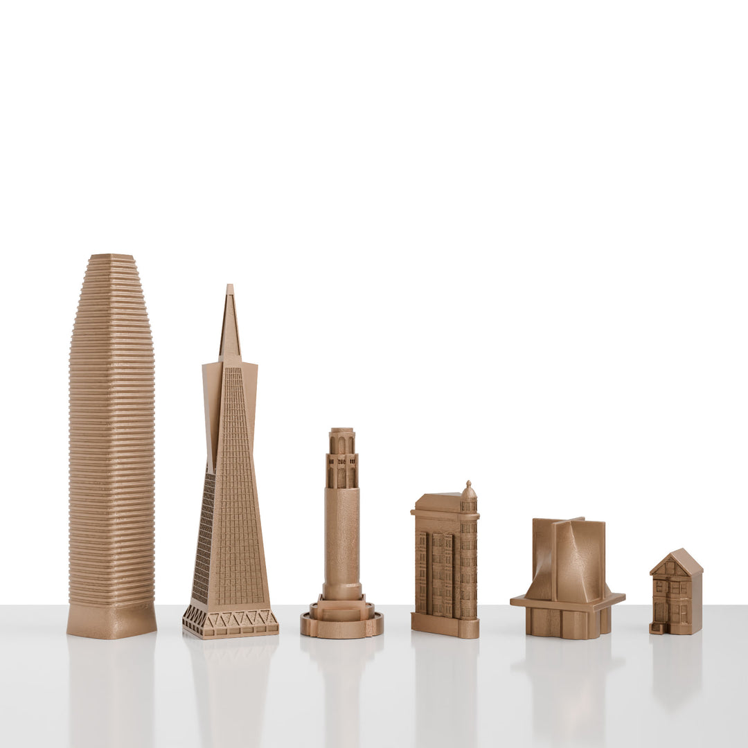 Skyline Chess, 6-Pieces Set, San Francisco, Bronze, Side View