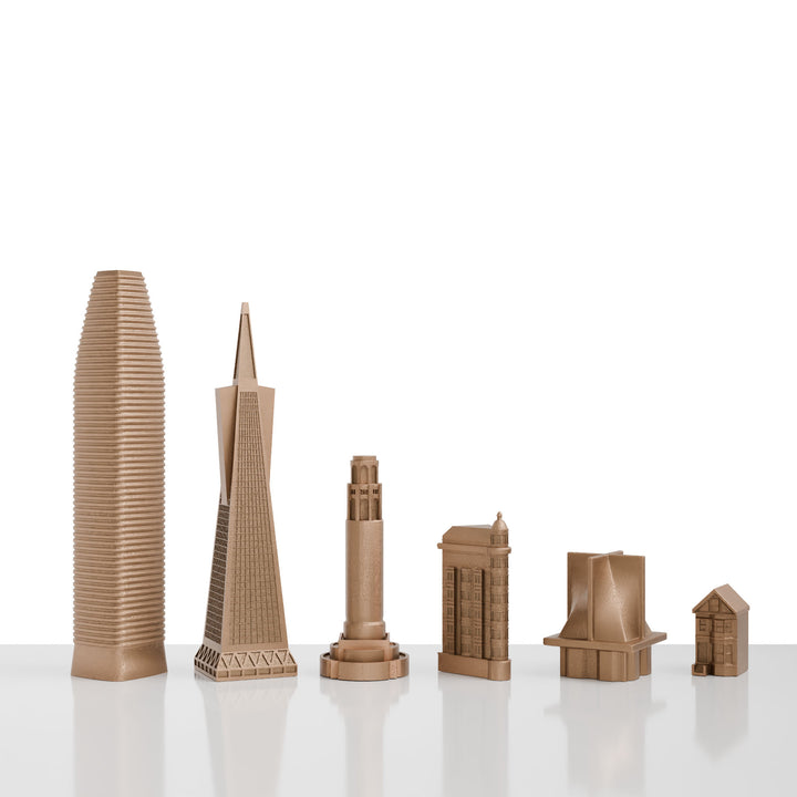 Skyline Chess, 6-Pieces Set, San Francisco, Bronze, Side View
