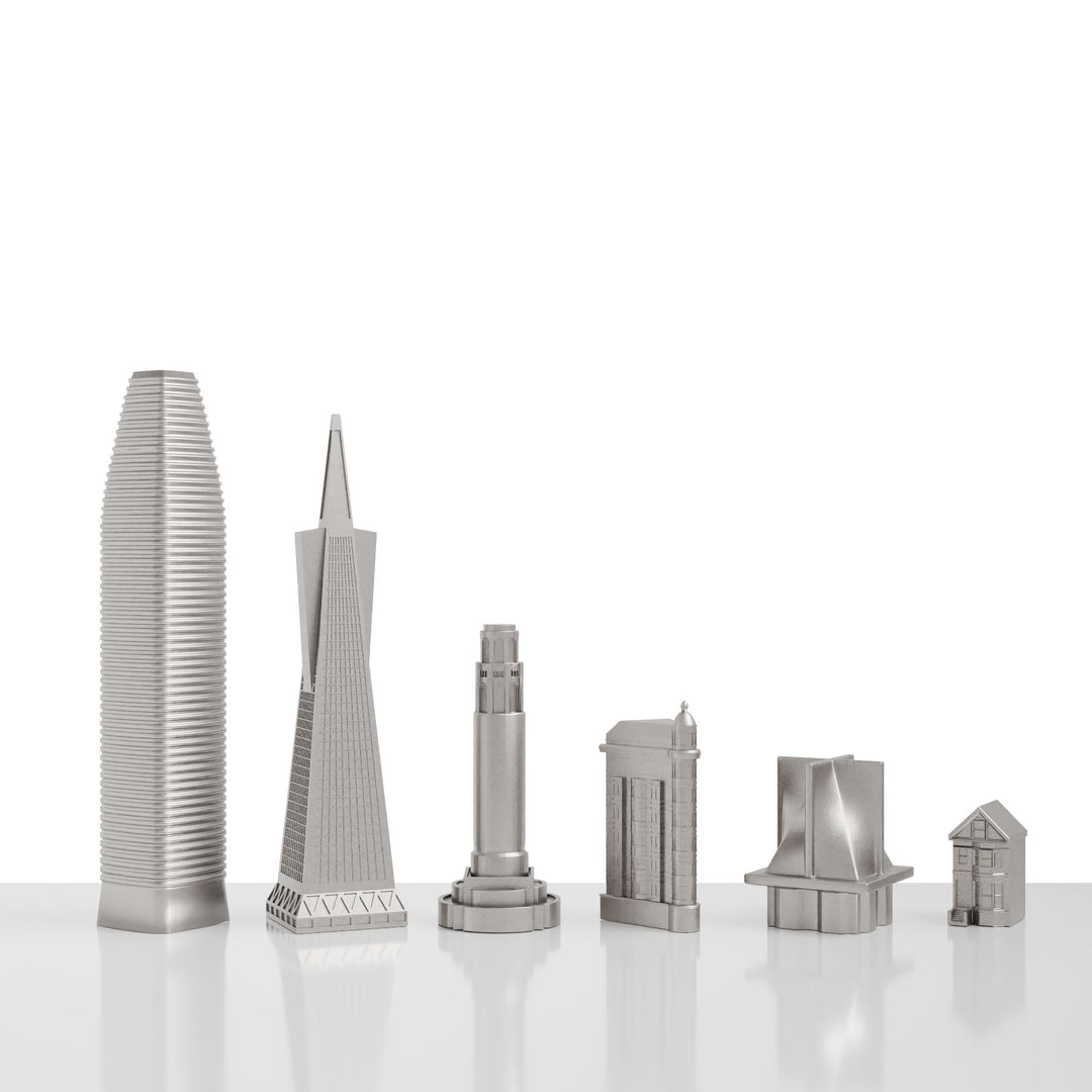 Skyline Chess, Replacement Pieces, Tokyo, Steel Metal, Corner View, White Board