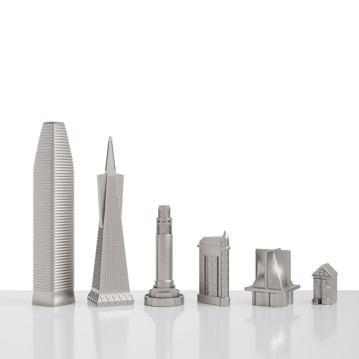 Skyline Chess, Replacement Pieces, Tokyo, Steel Metal, Corner View, White Board