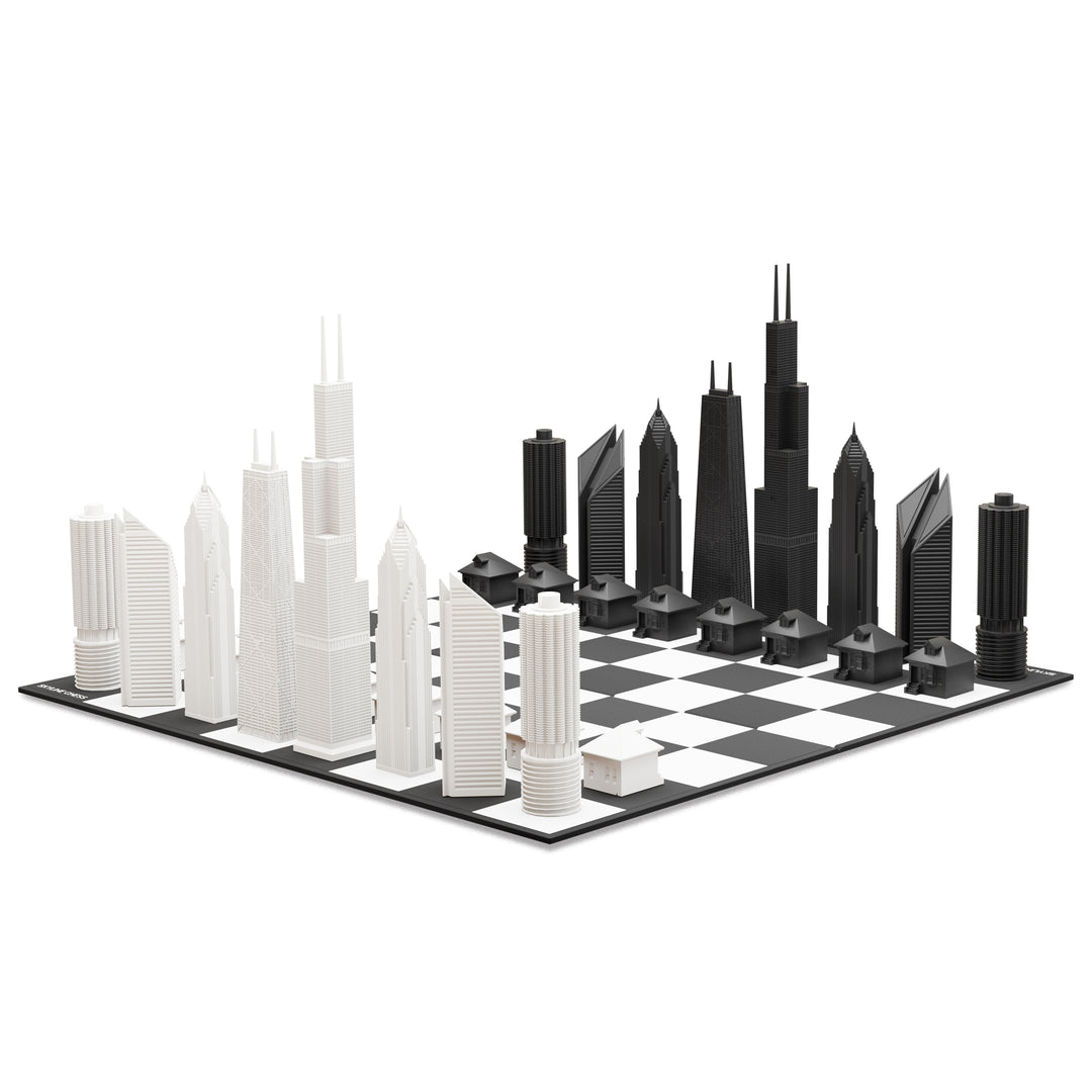 Skyline Chess Set, Chicago, Acrylic, Side View, Card Board