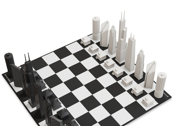 Skyline Chess Set, Chicago, Acrylic, Corner View, Card Board