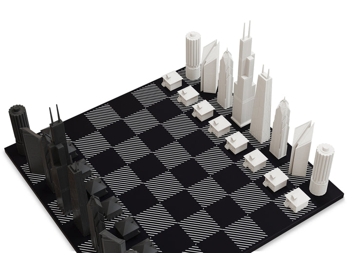 Skyline Chess Set, Chicago, Acrylic, Corner View, Hatch Board