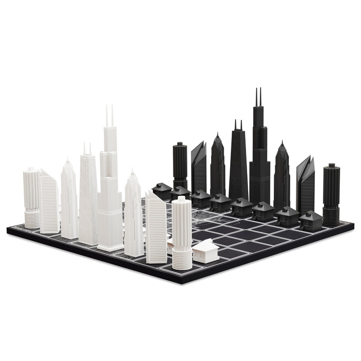 Skyline Chess Set, Chicago, Acrylic, Corner View, Map Board