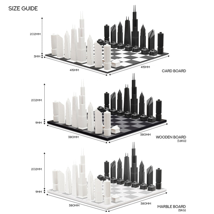 Skyline Chess Set, Chicago, Acrylic, Top View, Board Sizes Image