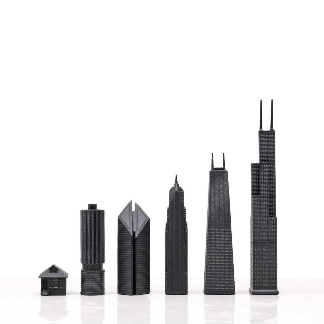 Skyline Chess Set, Chicago, Bronze, Side View