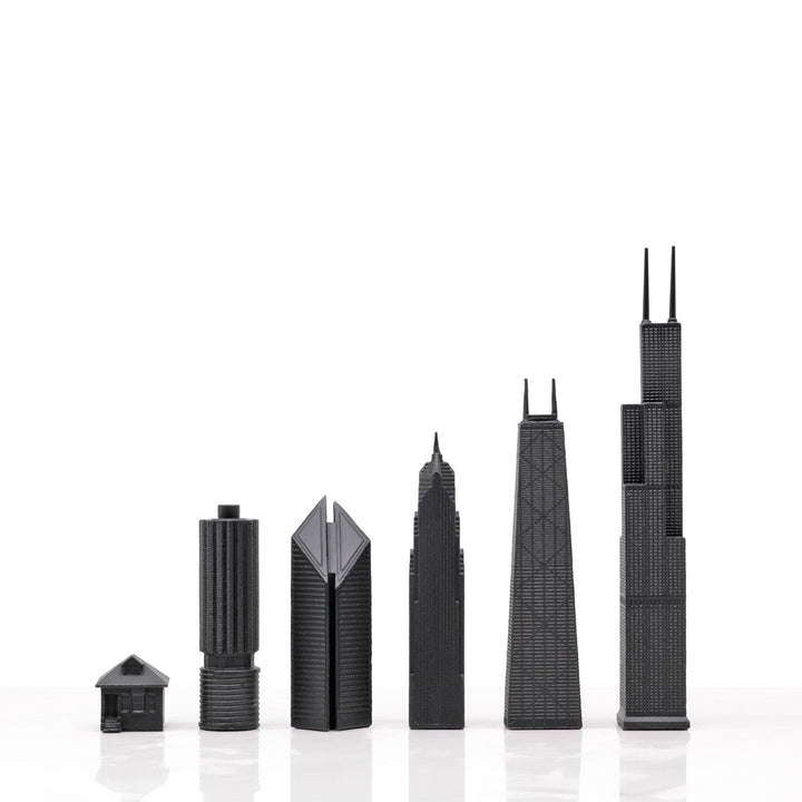 Skyline Chess Set, Chicago, Bronze, Side View