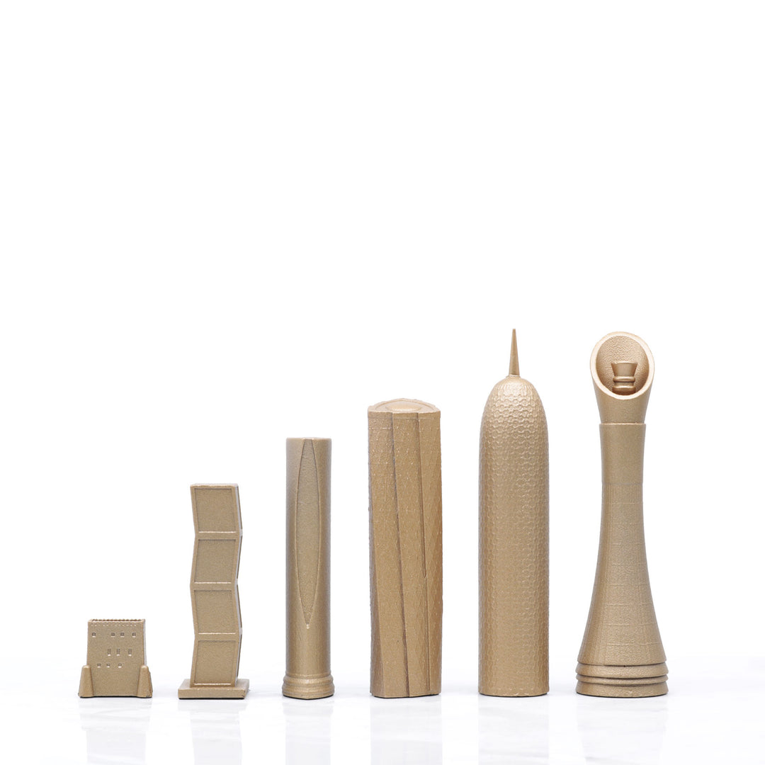 Skyline Chess Set, Doha, Bronze, Side View