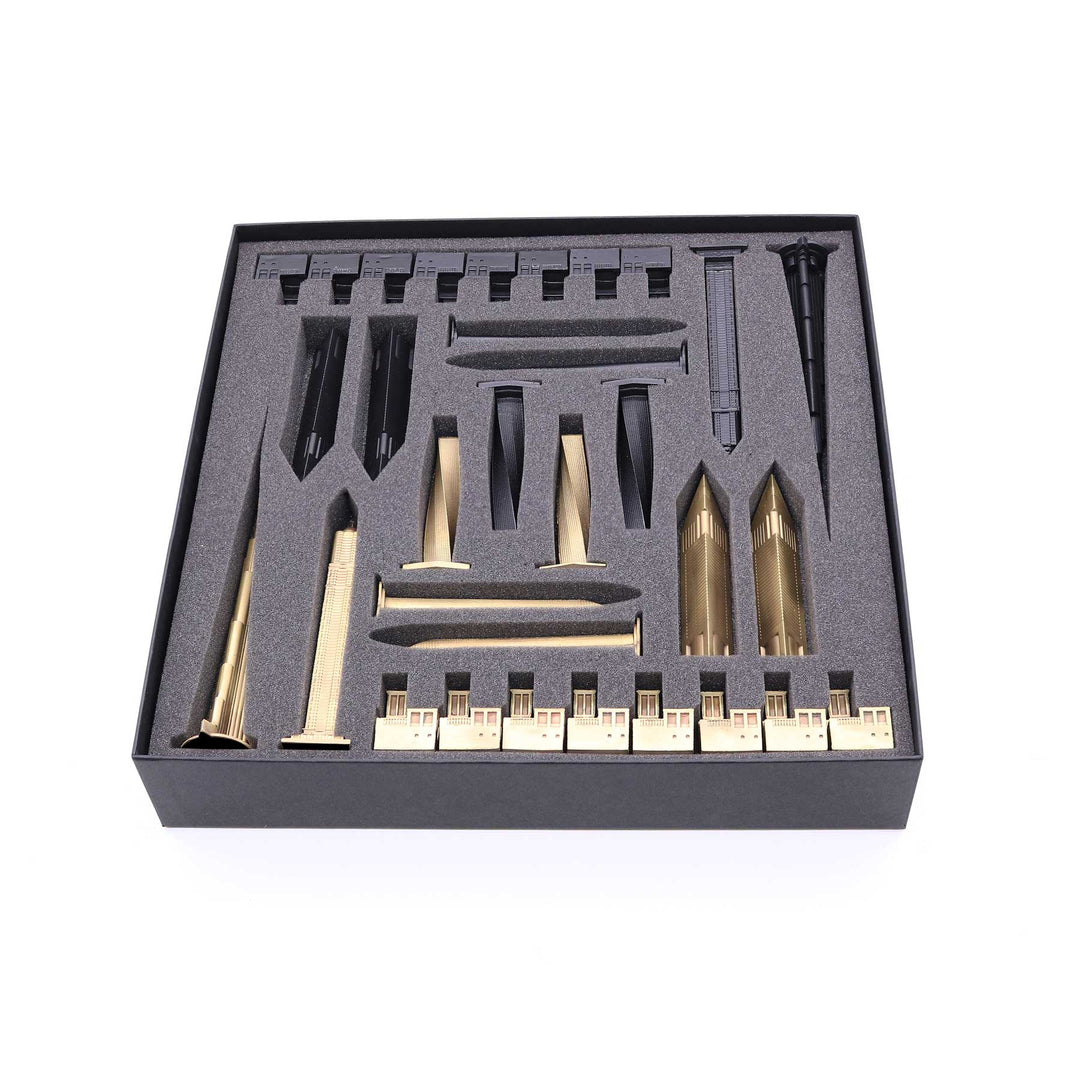 Skyline Chess Set, Dubai, Bronze, Corner View, Square Board