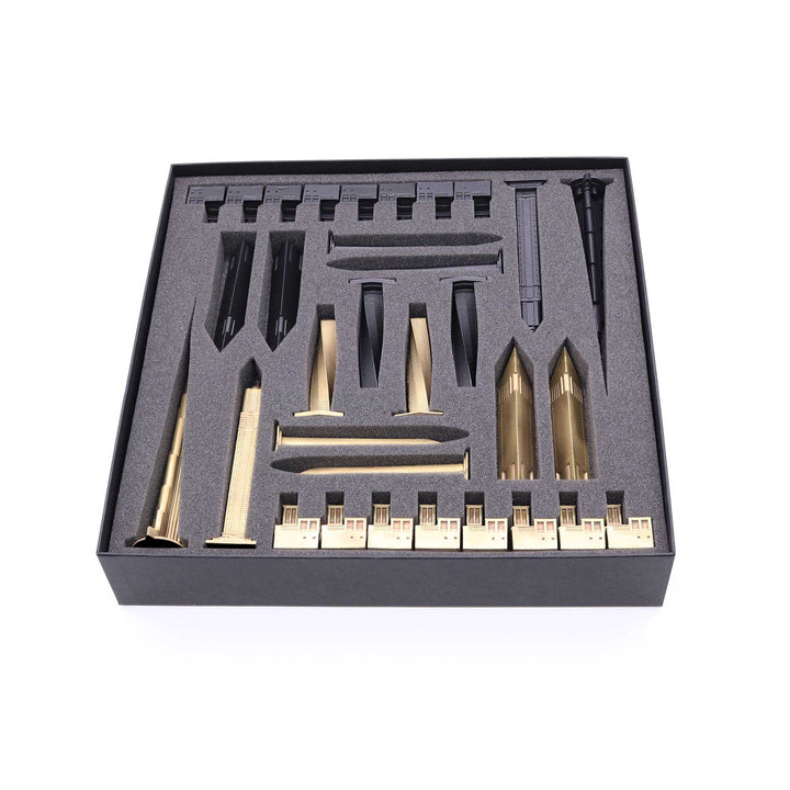 Skyline Chess Set, Dubai, Bronze, Corner View, Square Board