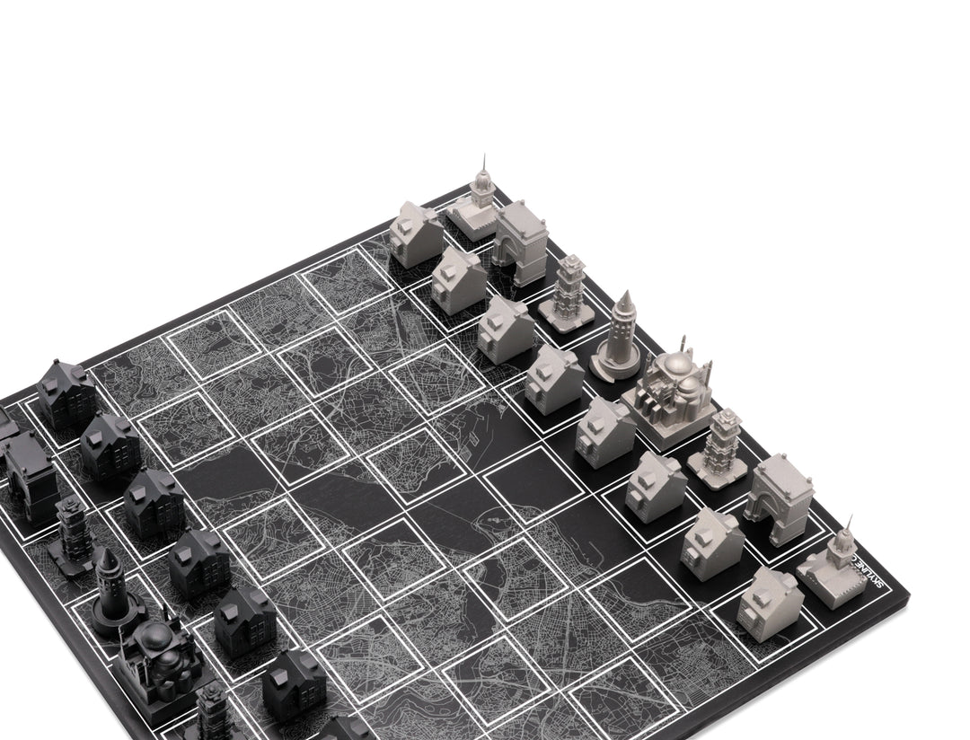 Skyline Chess Set, Istanbul, Steel Metal, Top View, Map Board