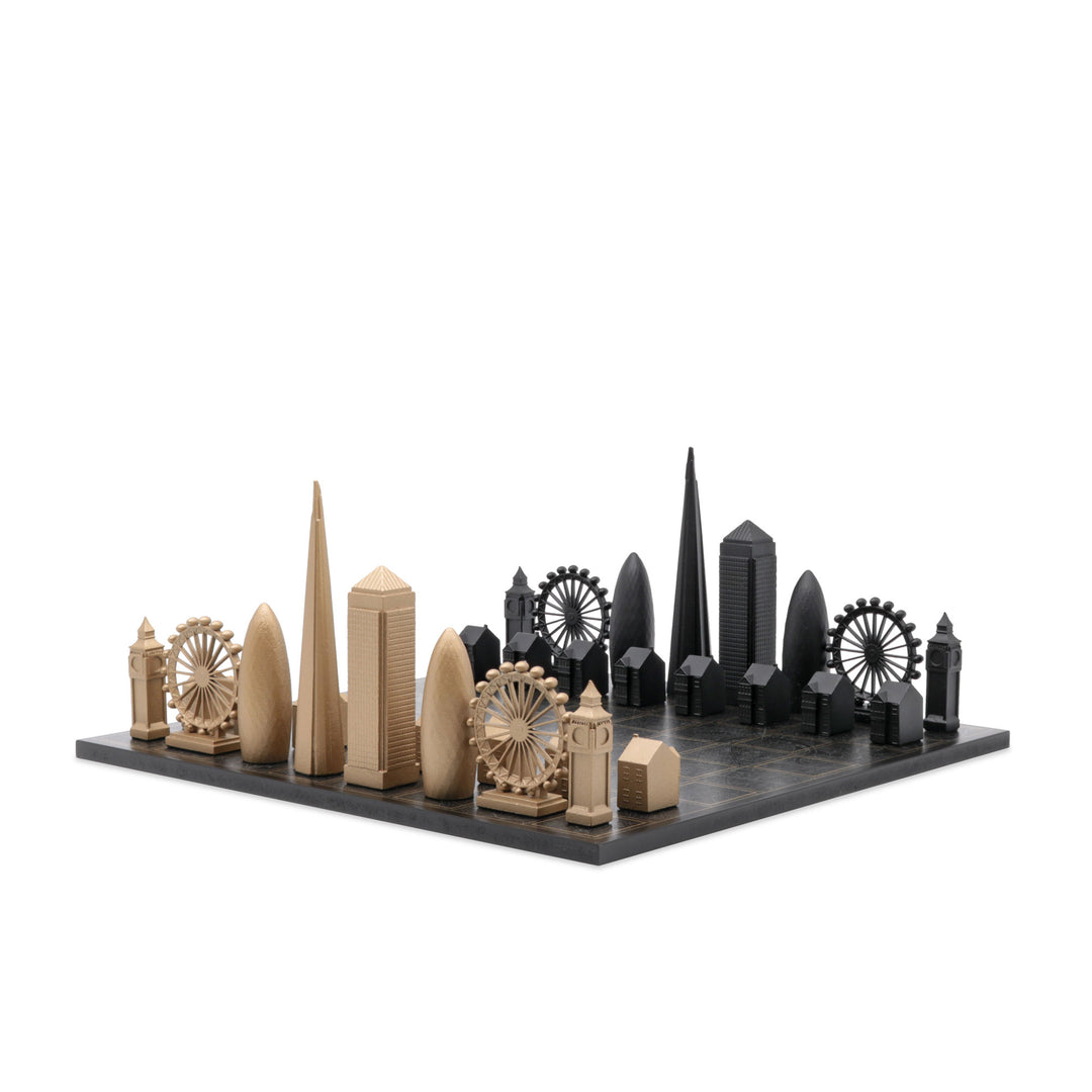 Skyline Chess Set, London, Bronze, Side View, Map Board