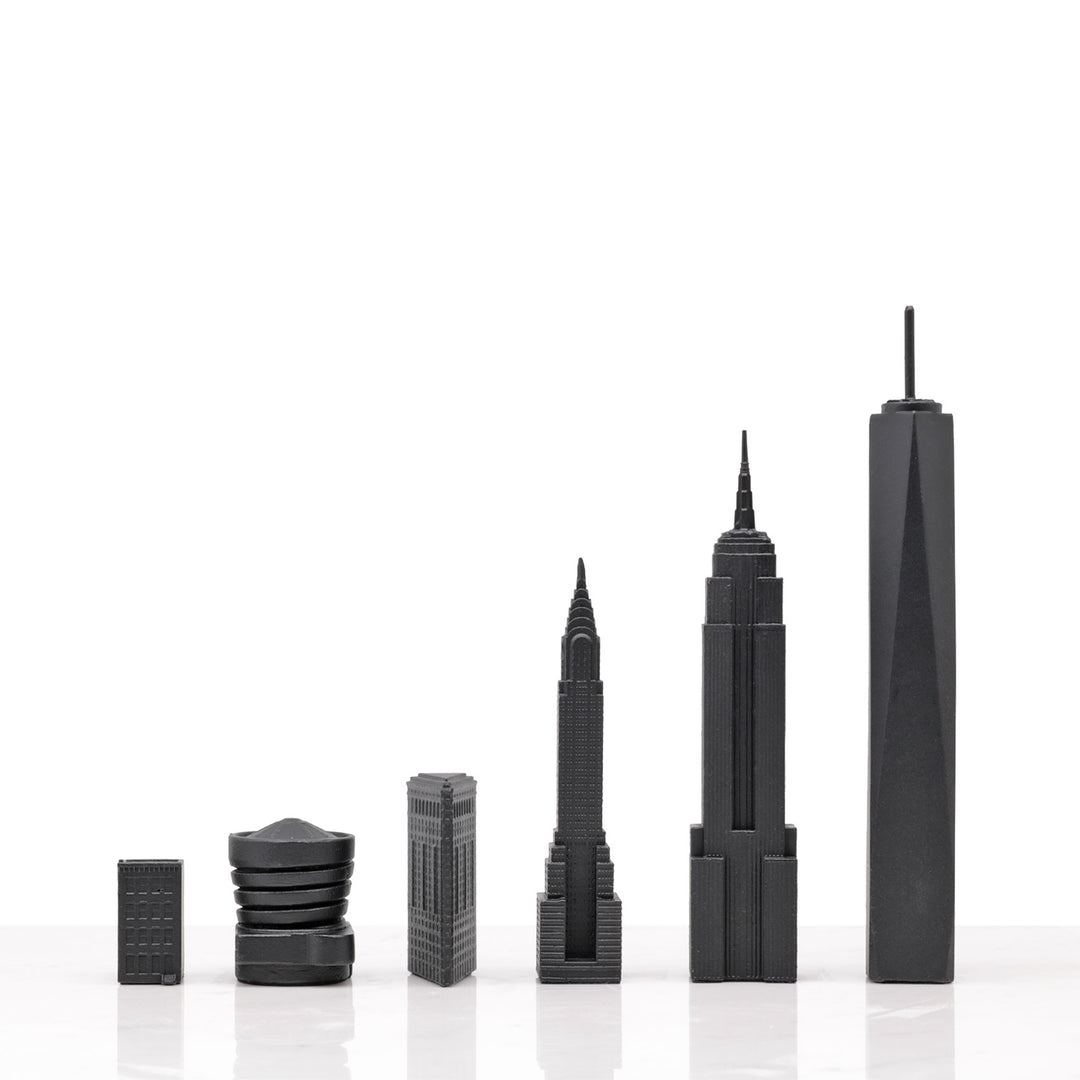 Skyline Chess Set, New York, Bronze, Side View