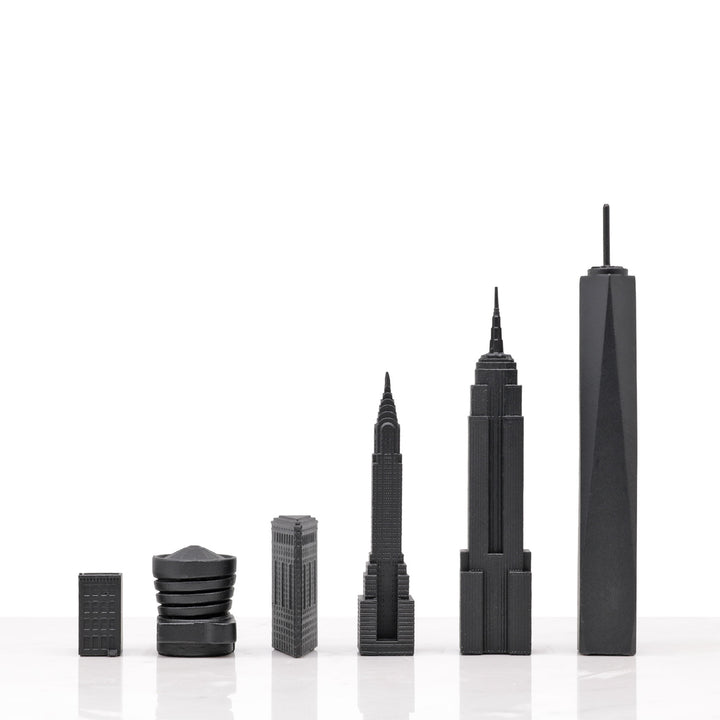 Skyline Chess Set, New York, Bronze, Side View