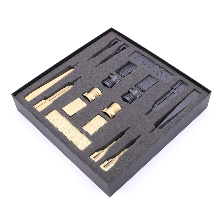 Skyline Chess Set, New York, Bronze, Corner View, Bronze Box
