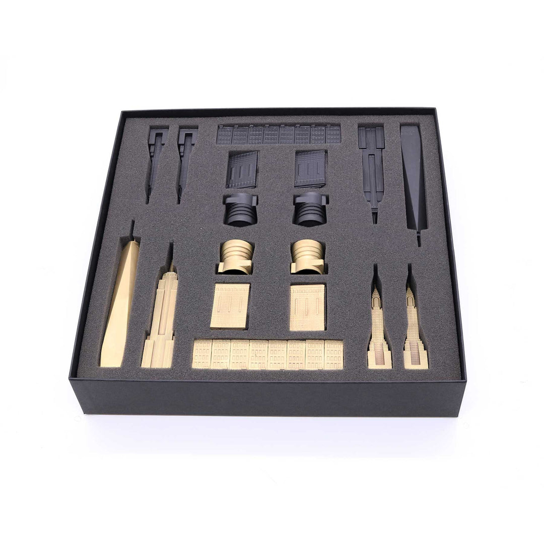Skyline Chess Set, New York, Bronze, Top View, Square Board