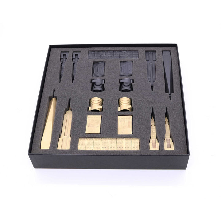 Skyline Chess Set, New York, Bronze, Top View, Square Board