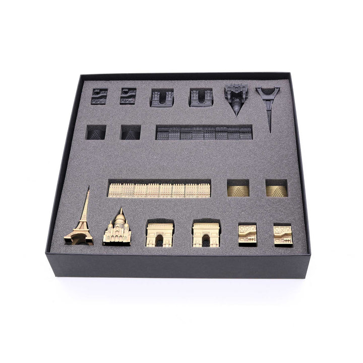Skyline Chess Set, Paris, Bronze, Top View, Wood Board
