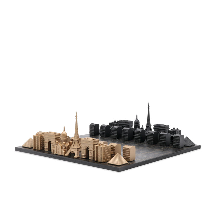 Skyline Chess Set, Paris, Bronze, Corner View, Map Board