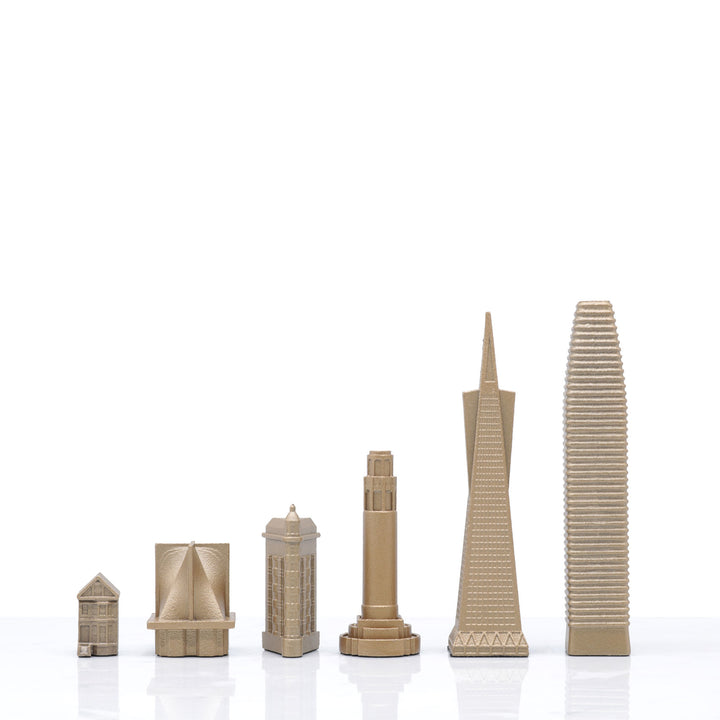 Skyline Chess Set, San Francisco, Bronze, Side View