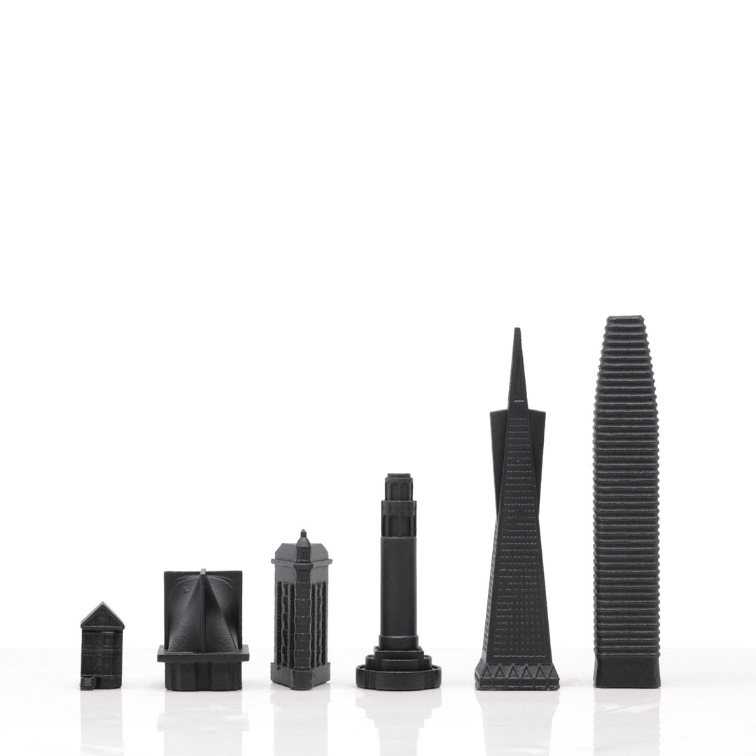Skyline Chess Set, San Francisco, Bronze, Side View