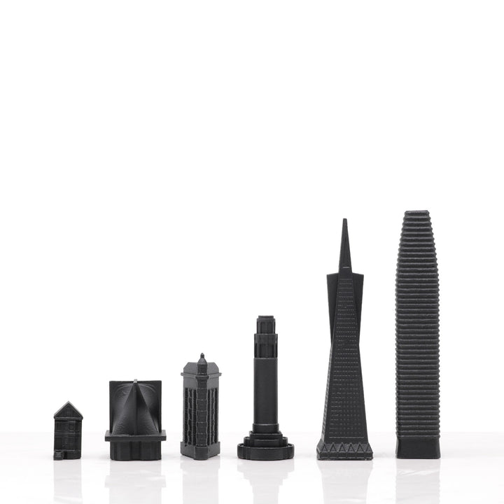 Skyline Chess Set, San Francisco, Bronze, Side View