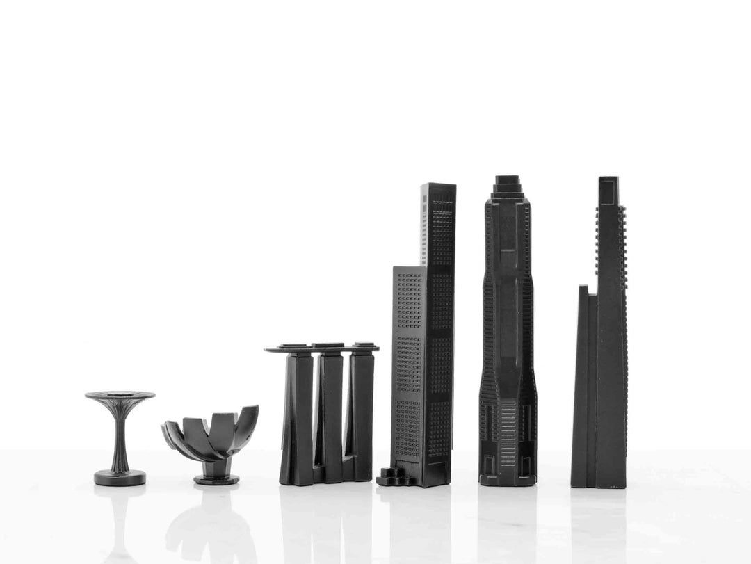 Skyline Chess Set, Singapore, Steel Metal, Side View