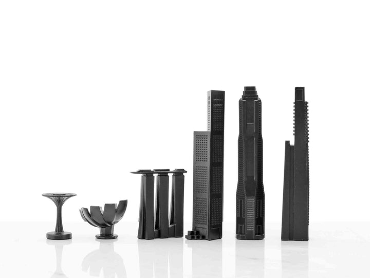 Skyline Chess Set, Singapore, Steel Metal, Side View