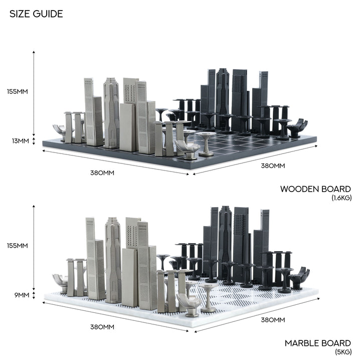 Skyline Chess Set, Singapore, Steel Metal, Side View
