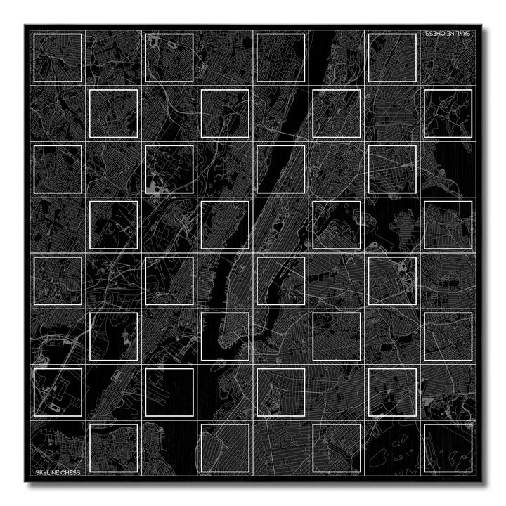 Skyline Chess Board, New York, Wood, Top View, Map Board