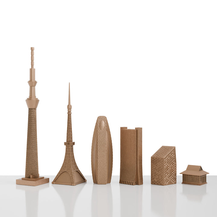 Skyline Chess, Replacement Pieces, Tokyo, Bronze, Side View